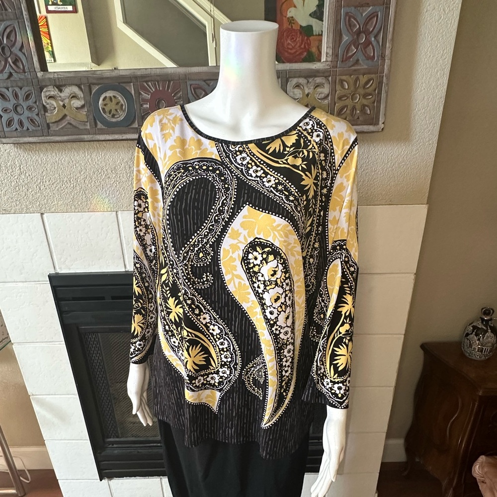 Bob Mackie Wearable Art Top Tunic Sleeve Boat neck Multi-Color Jersey Large